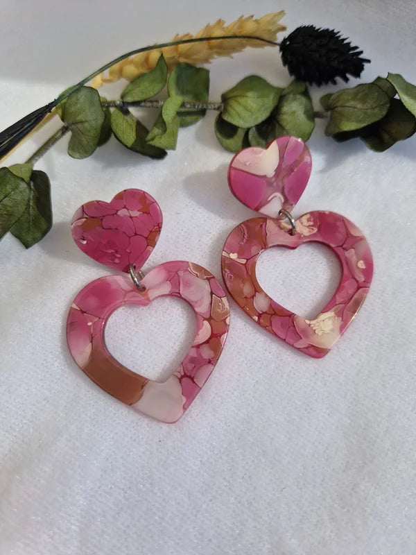 Oorbellen Dames || 'Resin' || Hartjes Roze