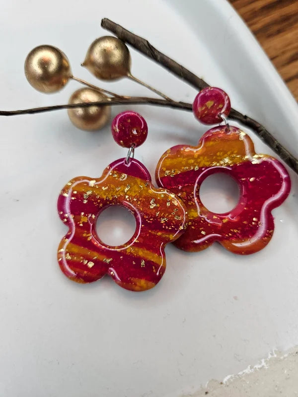 Oorbellen Dames || 'Anouk' || Bloem Rood Geel