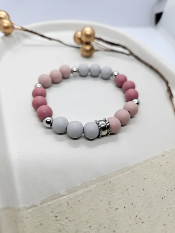 Armbanden set || 'Ibiza' || Kralen Oud Roze Grijs Zilver