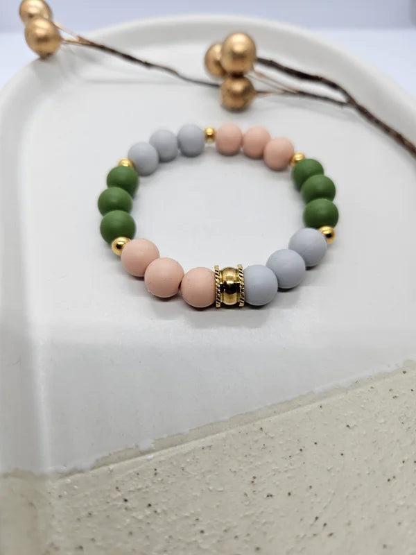 Armbanden set || 'Ibiza' || Kralen Groen Grijs Goud