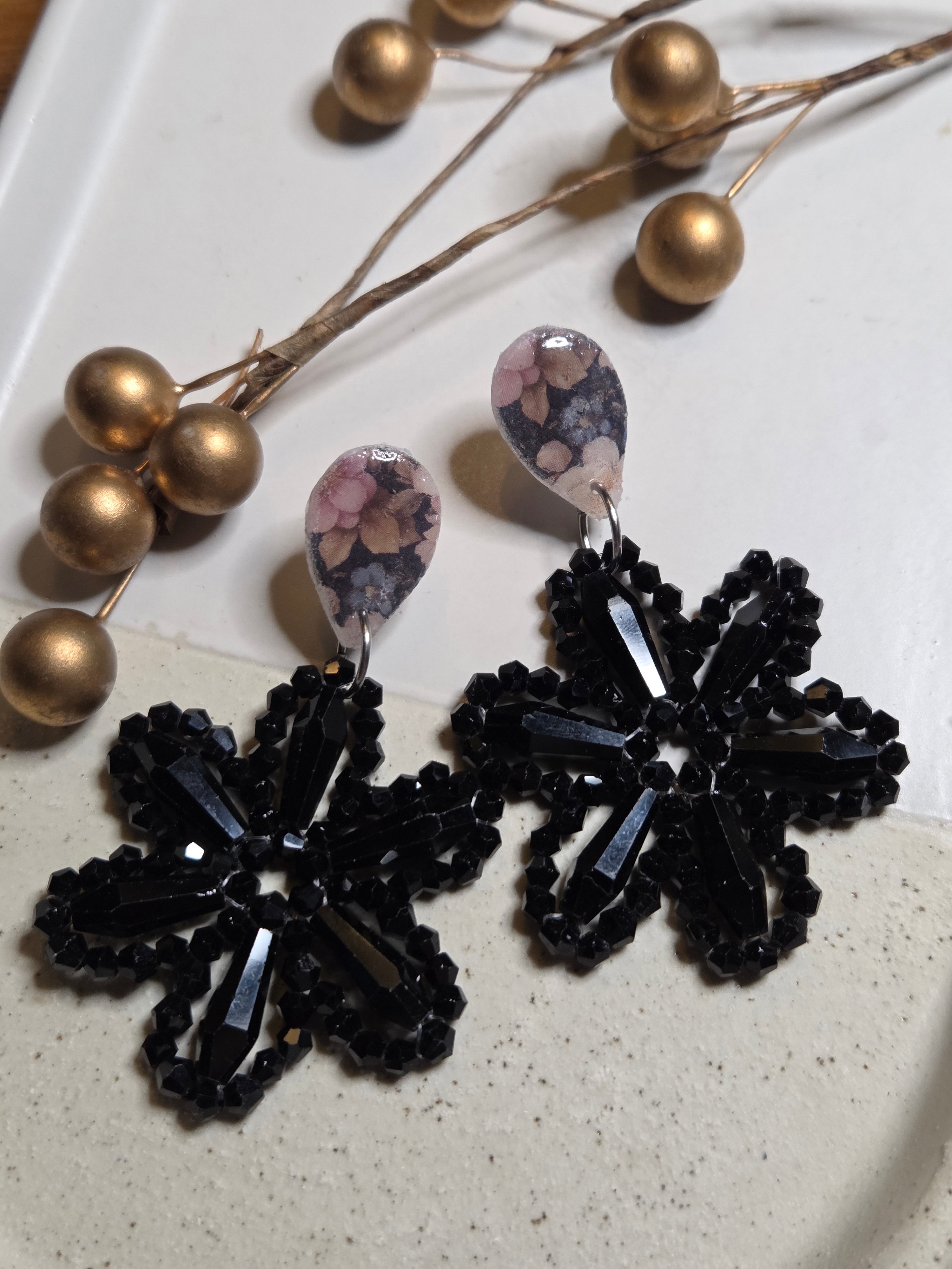 Oorbellen Dames || 'Fiore' || Zwart Zilver