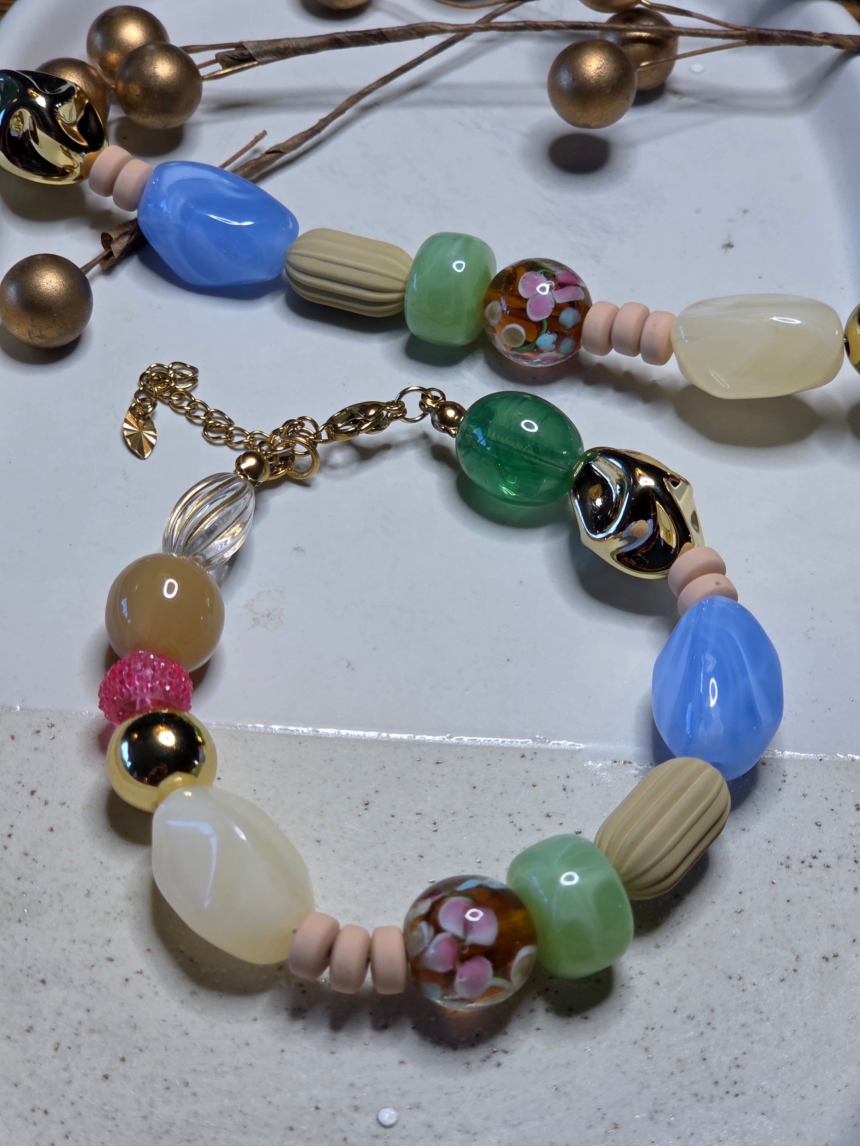 Armband Dames || 'Beige Green' || Verstelbaar