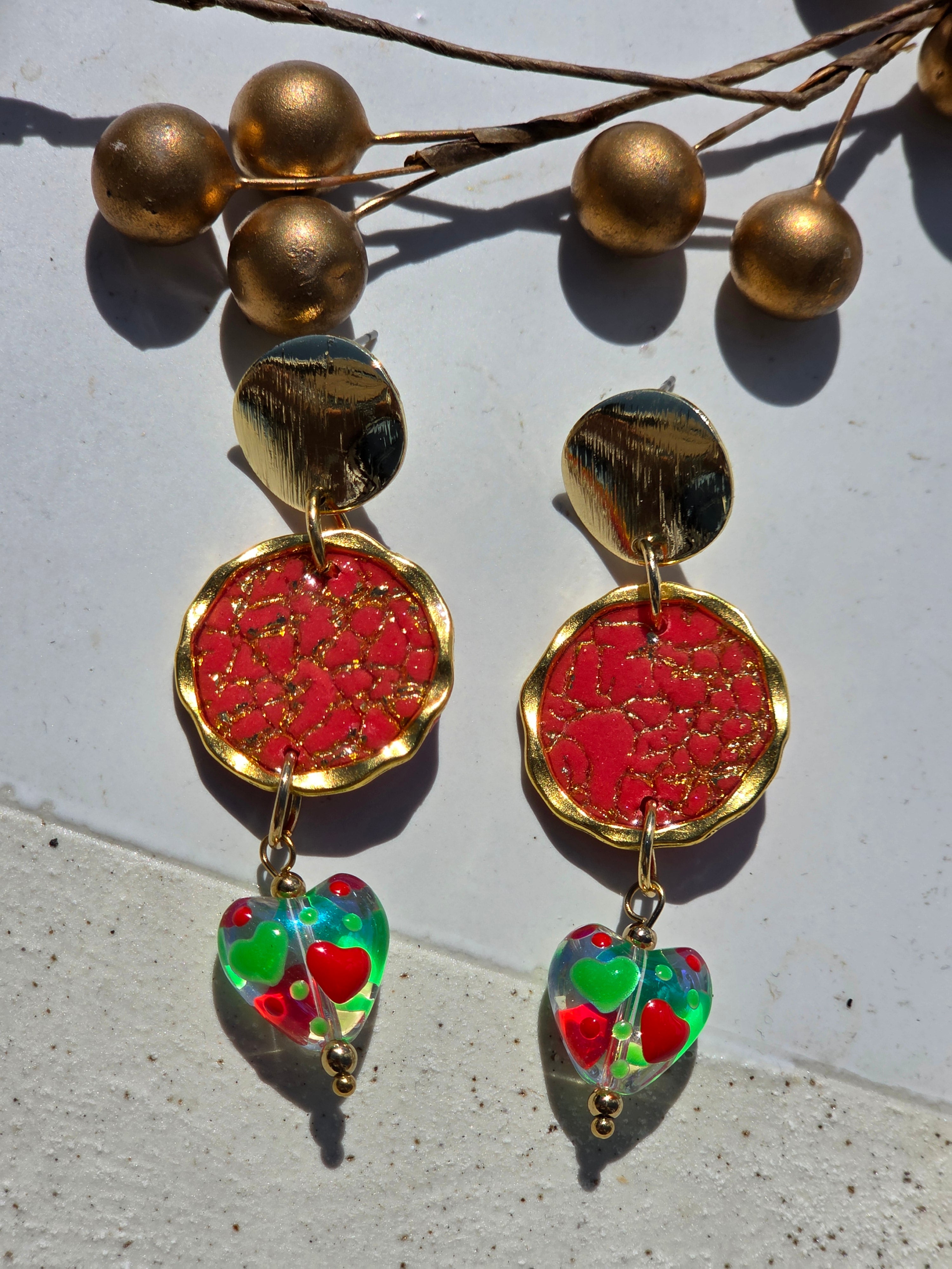 Oorbellen Dames || 'Emma' || Rood Groen