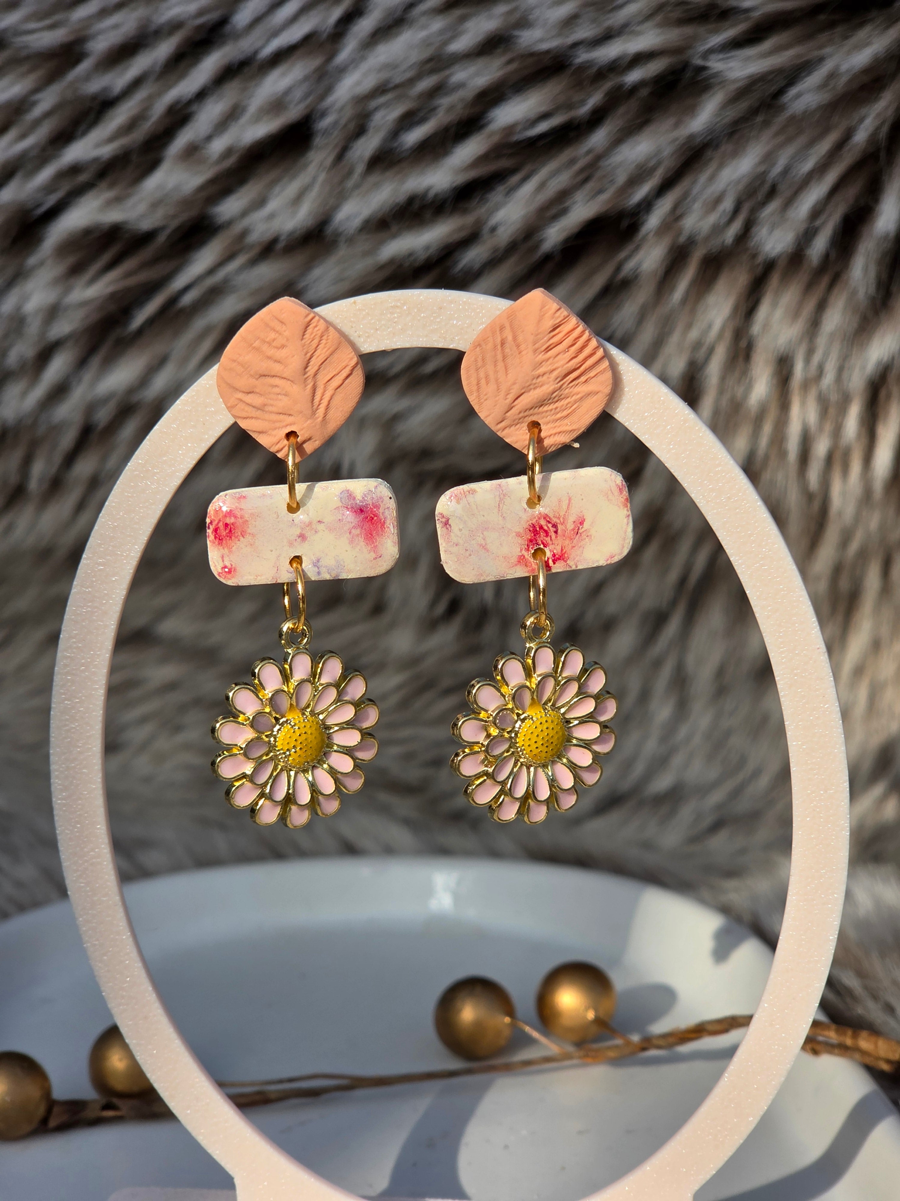 Oorbellen Dames || 'Fiore' || Flower Peach