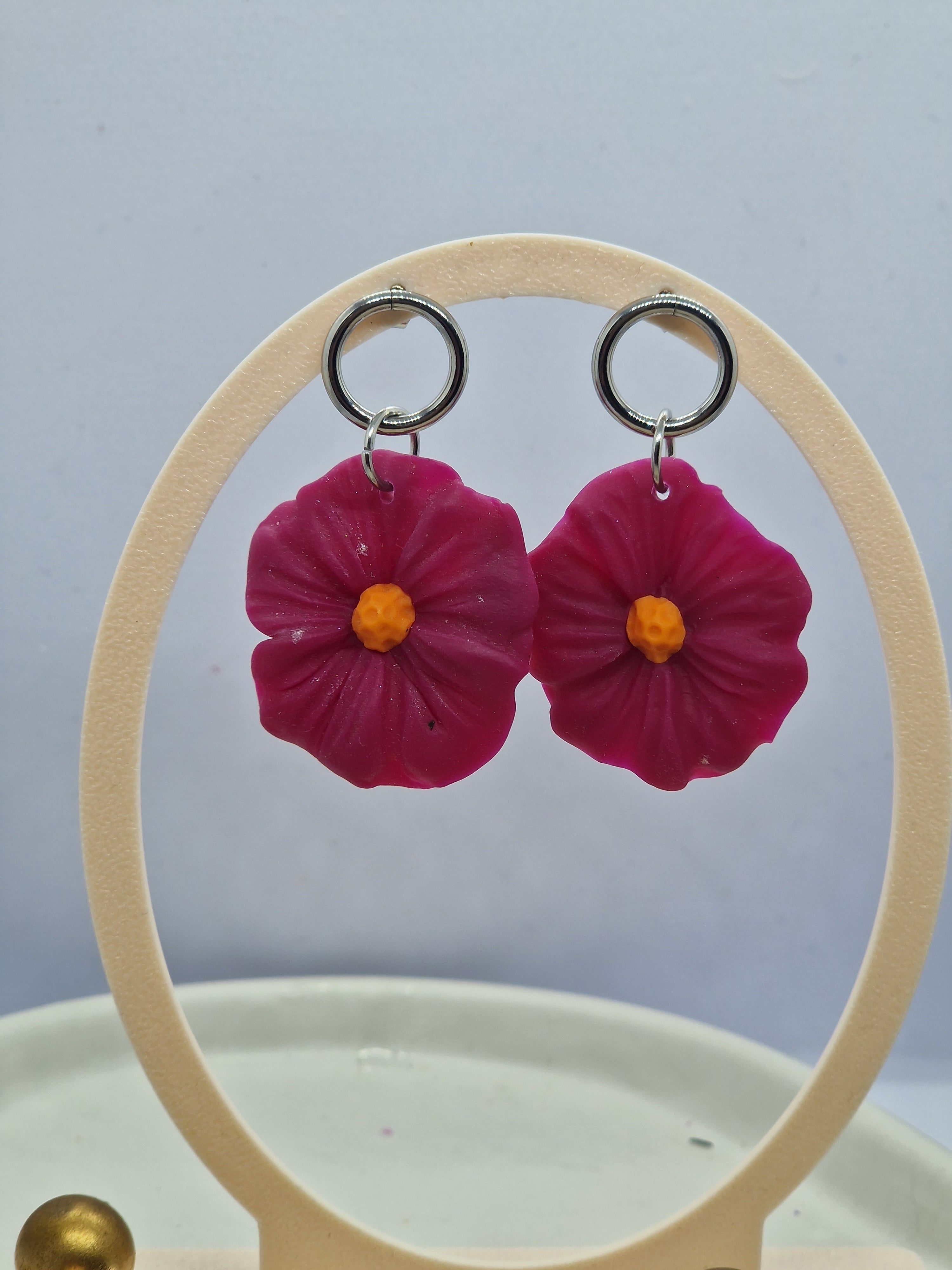 Oorbellen Dames || 'Bloom' || Fuchsia Oranje Zilver