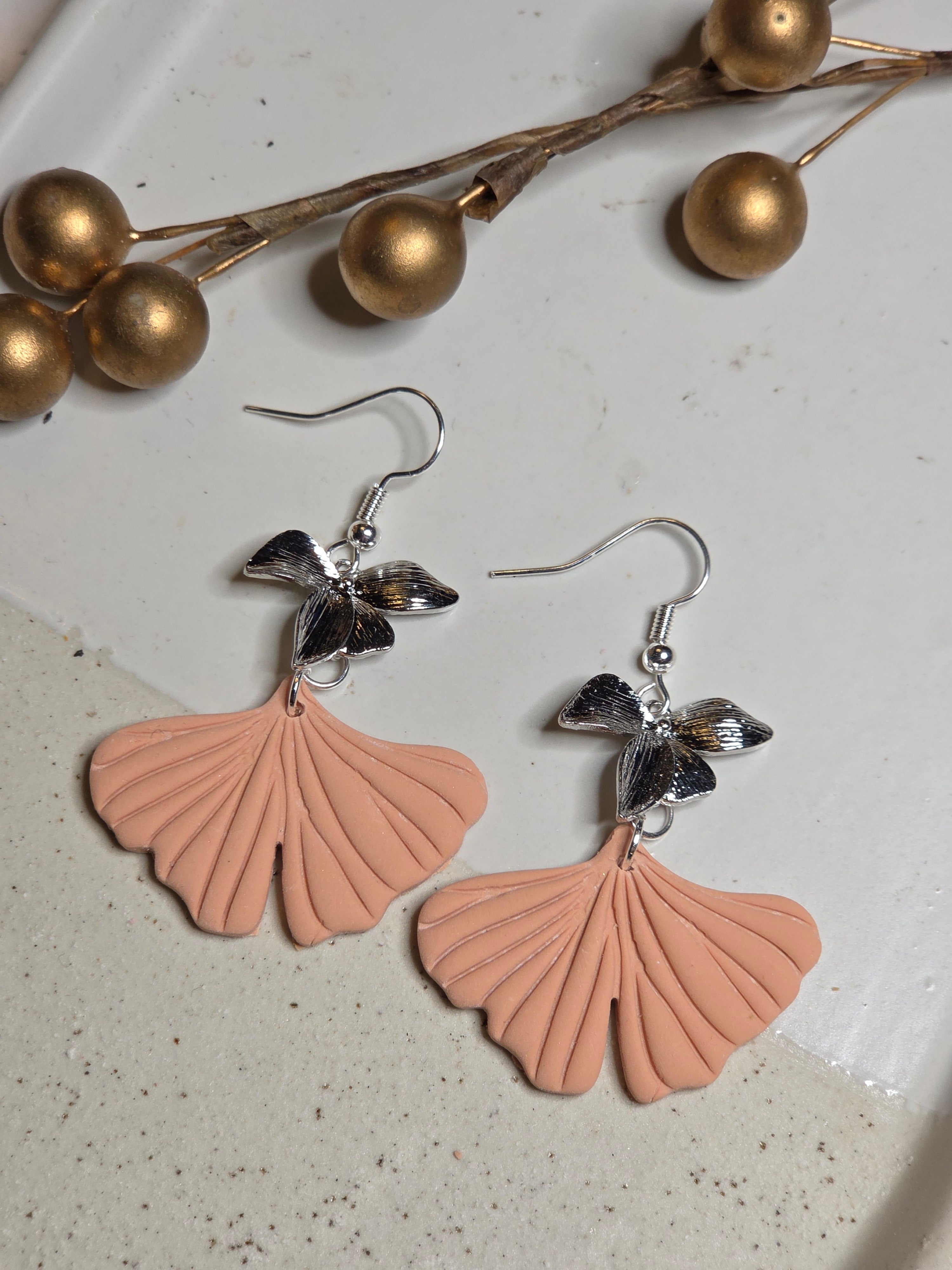 Oorbellen Dames || 'Liv' || Leaf Peach Zilver