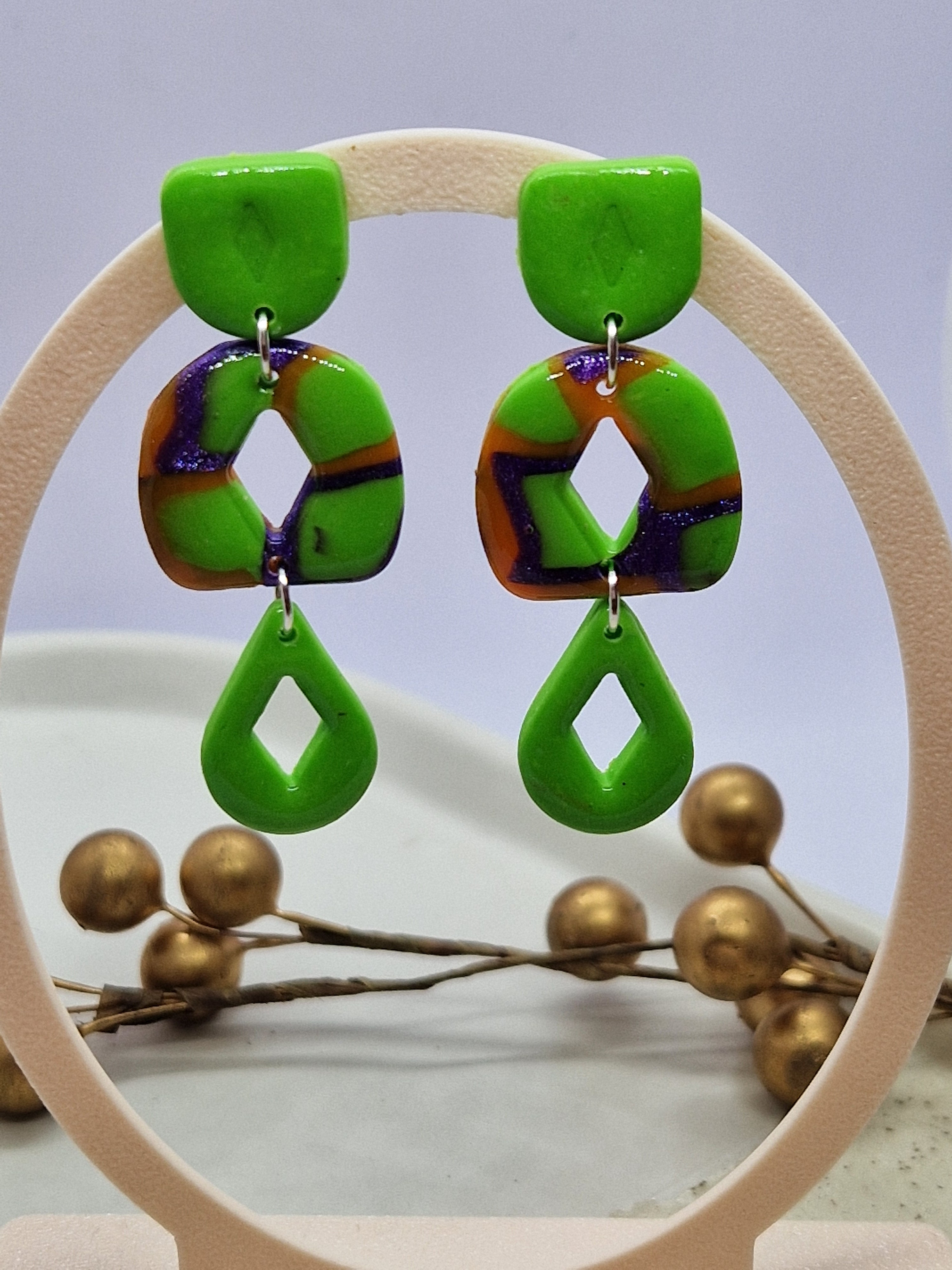 Oorbellen Dames || 'Festival' || Groen Trio