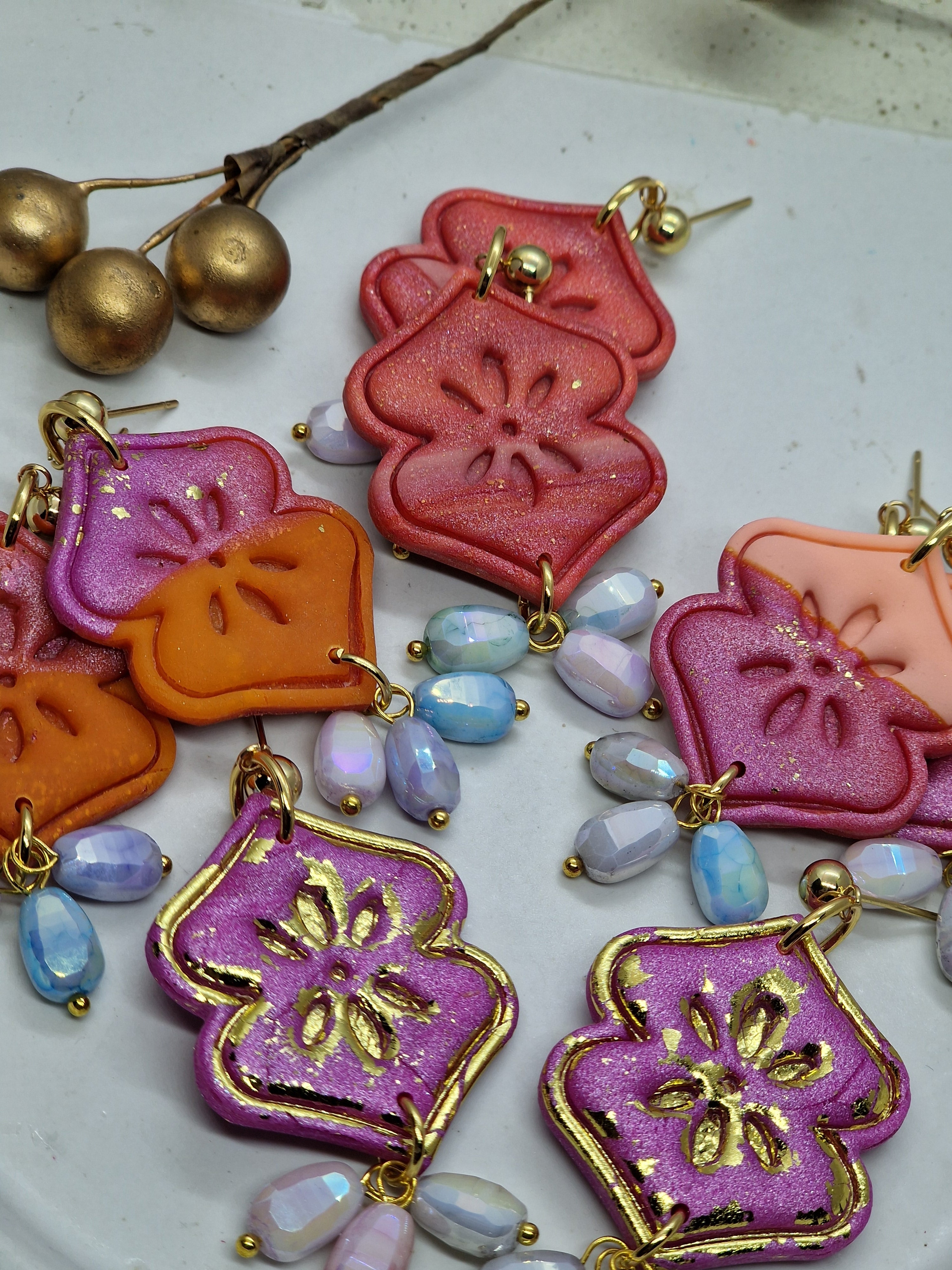 Oorbellen Dames || 'Sue' || Stones Fuchsia Goud