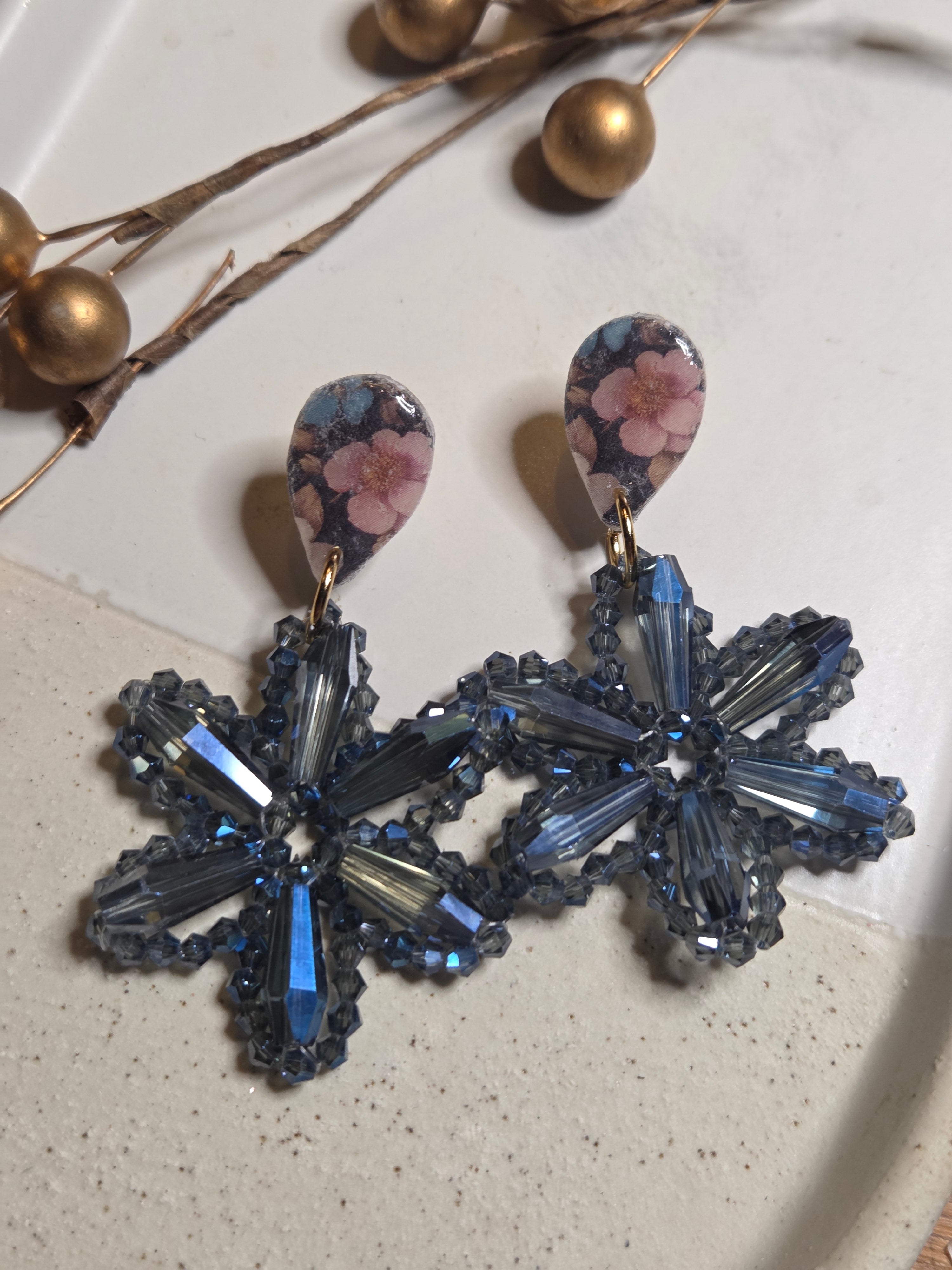 Oorbellen Dames || 'Fiore' || Navy Goud