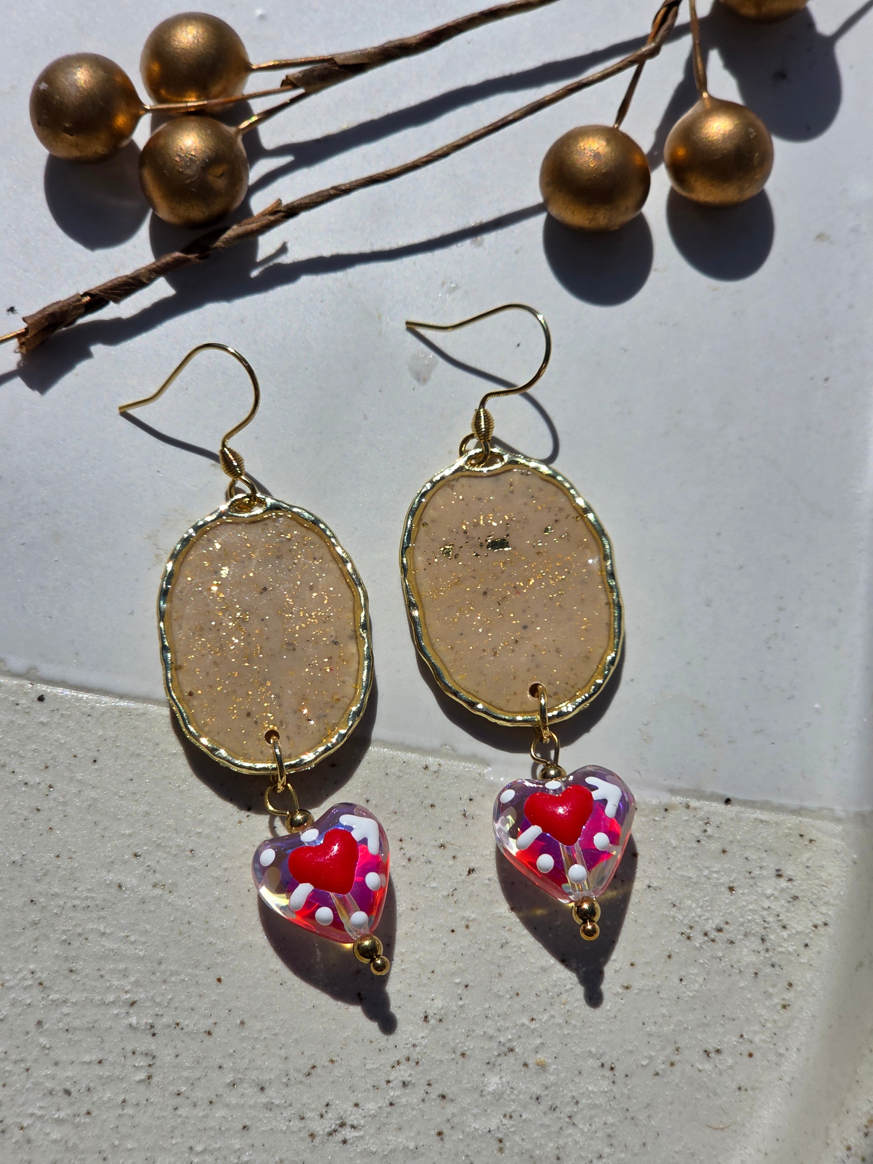 Oorbellen Dames || 'Nova' || Hartje Wit Rood