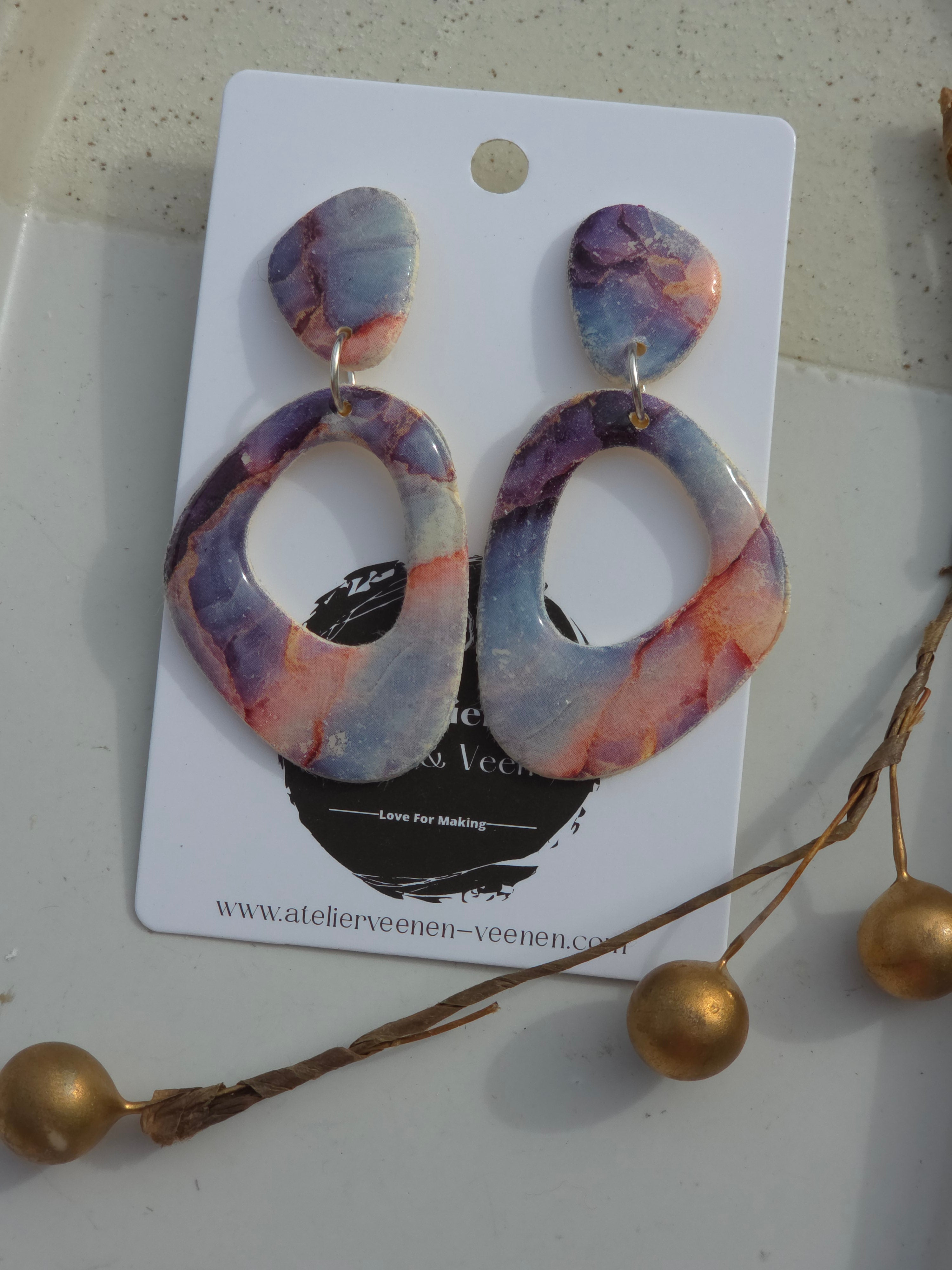 Oorbellen Dames || 'Elle' || Donuts Blauw Paars Peach
