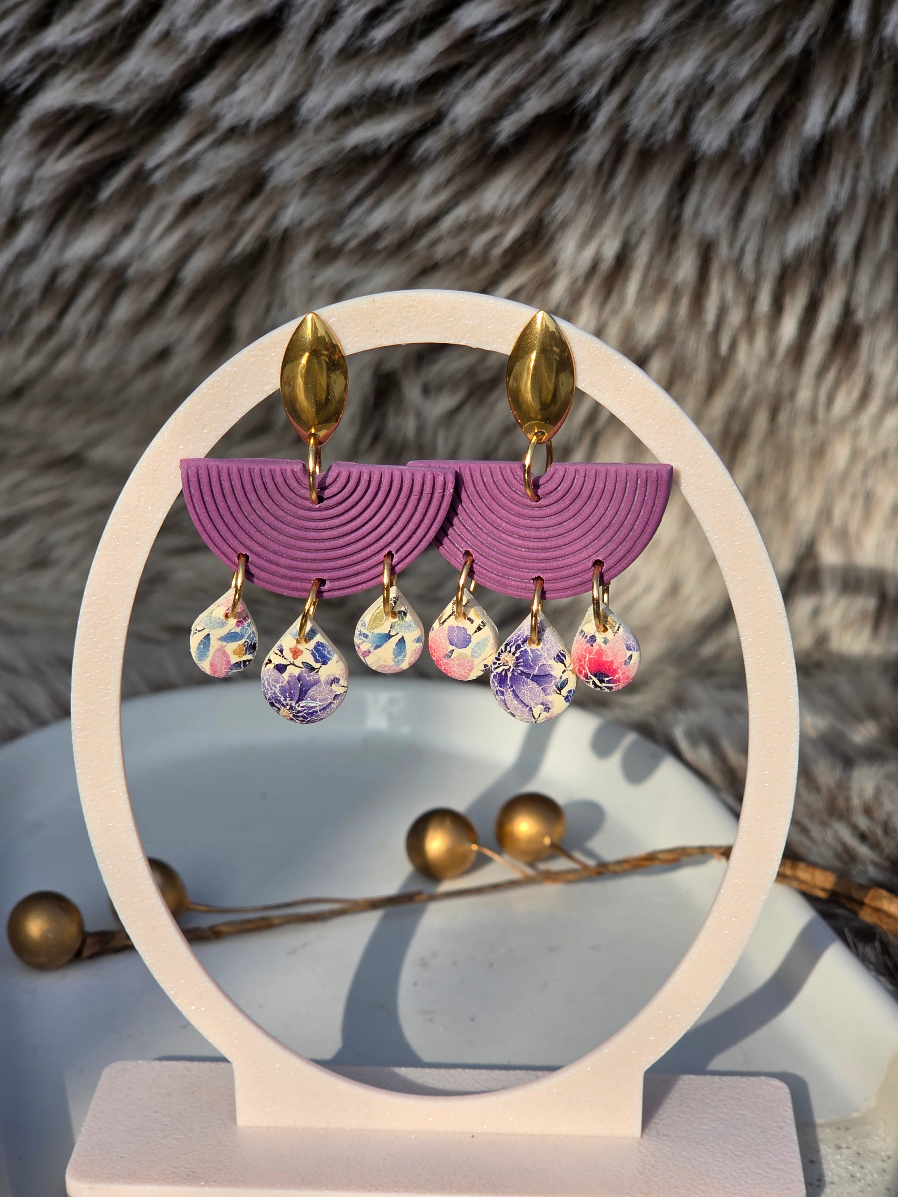 Oorbellen Dames || 'Fiore' || Fringe Paars