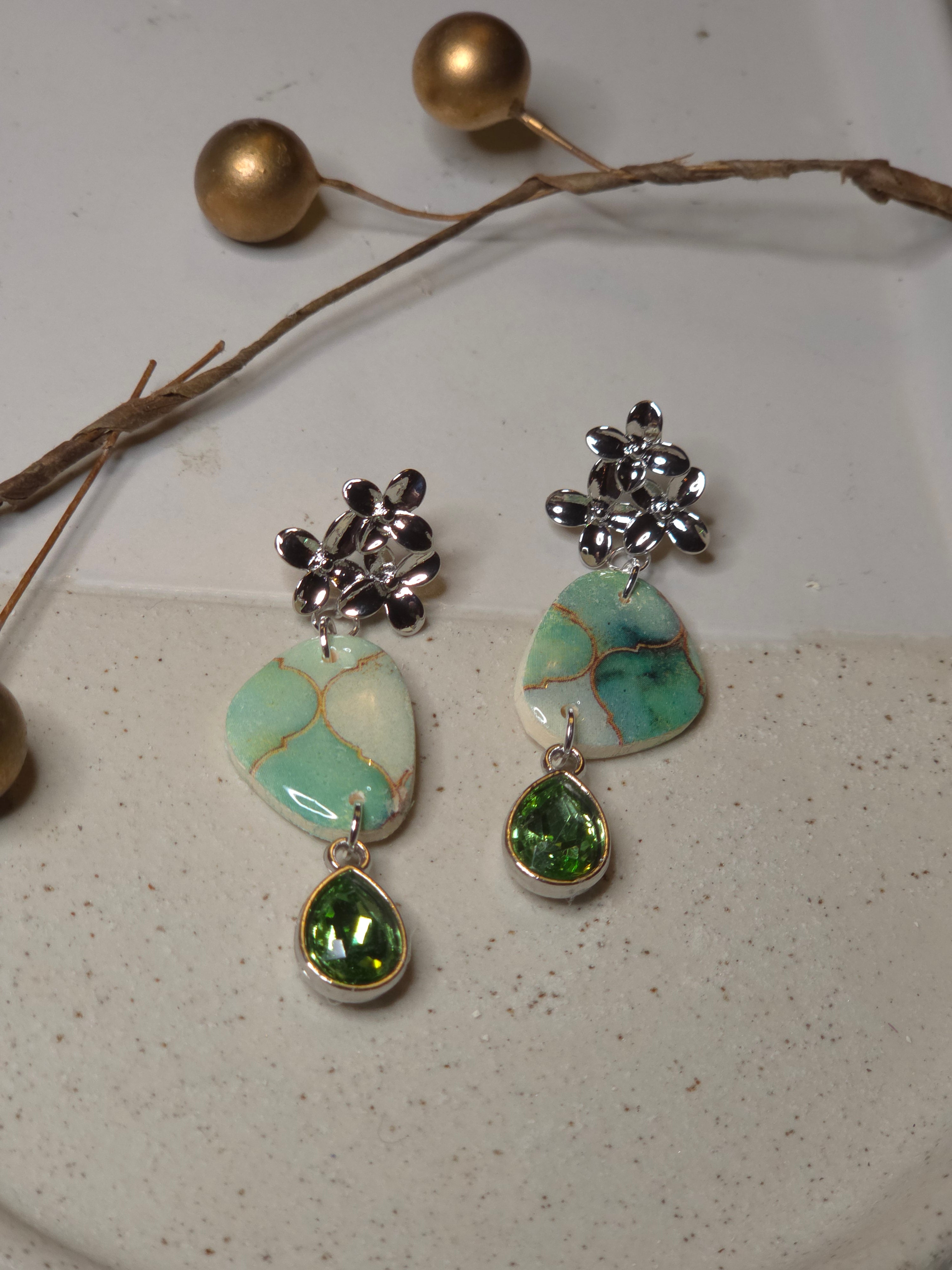 Oorbellen Dames || 'Elle' || Groen Zilver