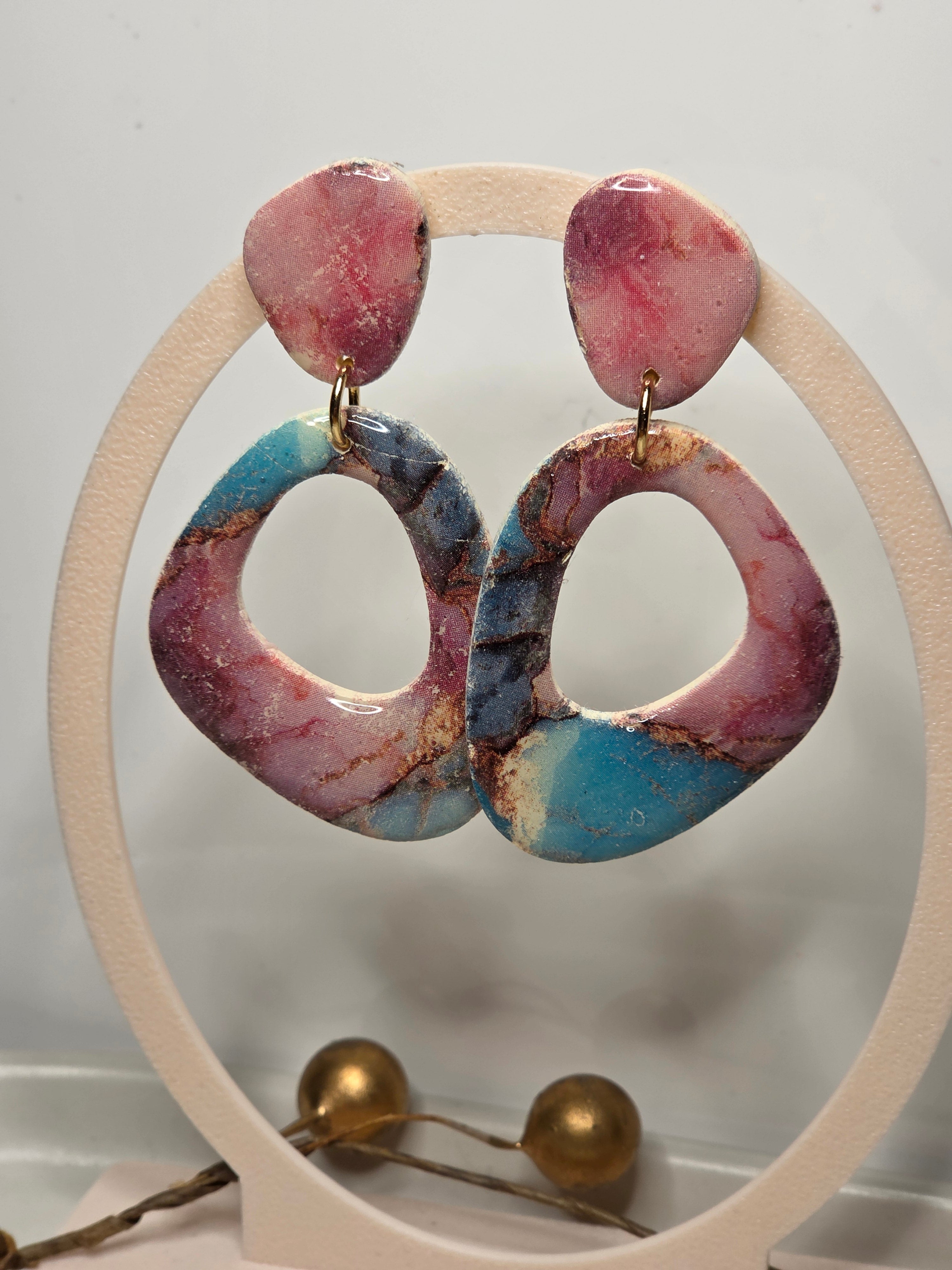 Oorbellen Dames || 'Elle' || Donut Roze Blauw