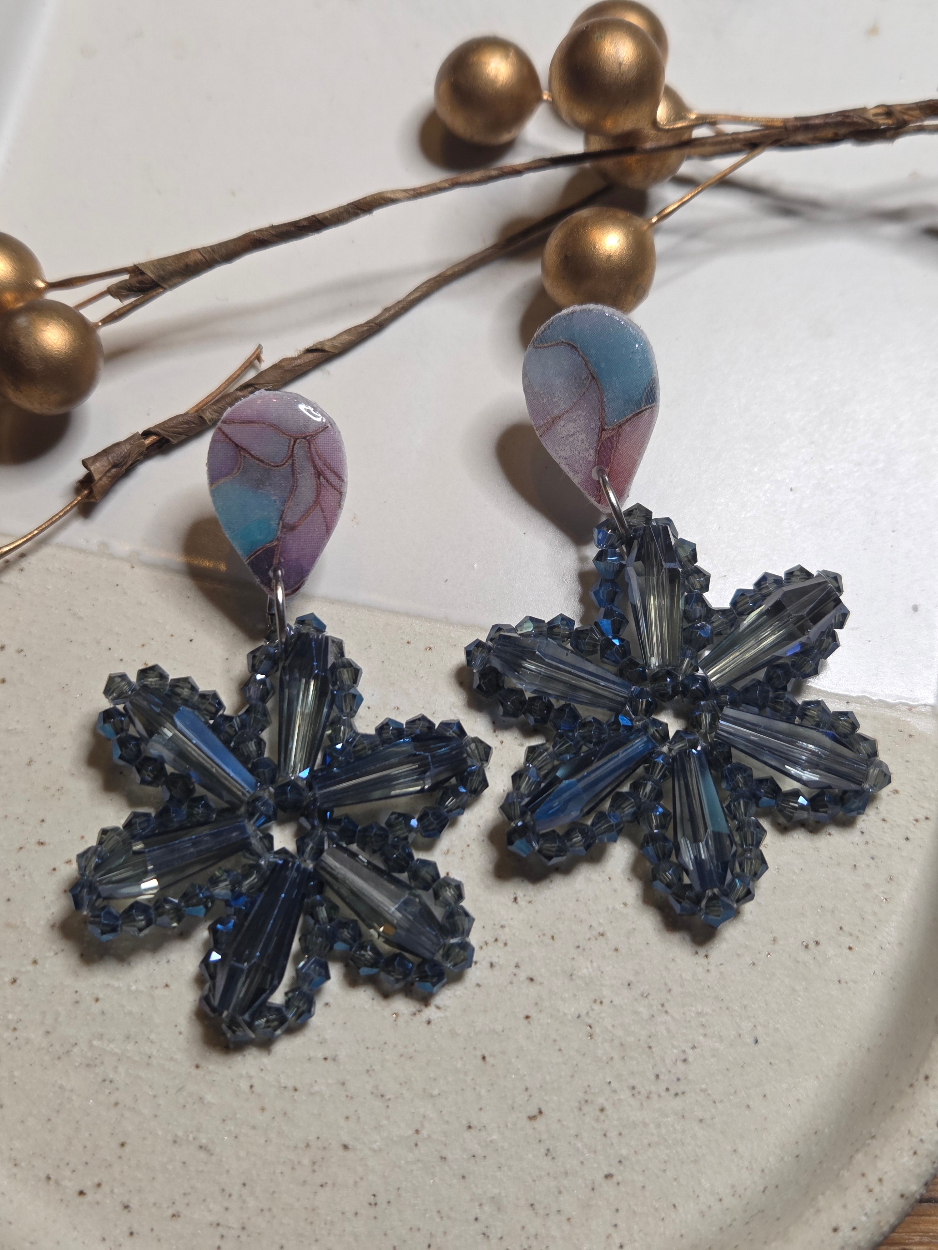 Oorbellen Dames || 'Fiore' || Navy Zilver
