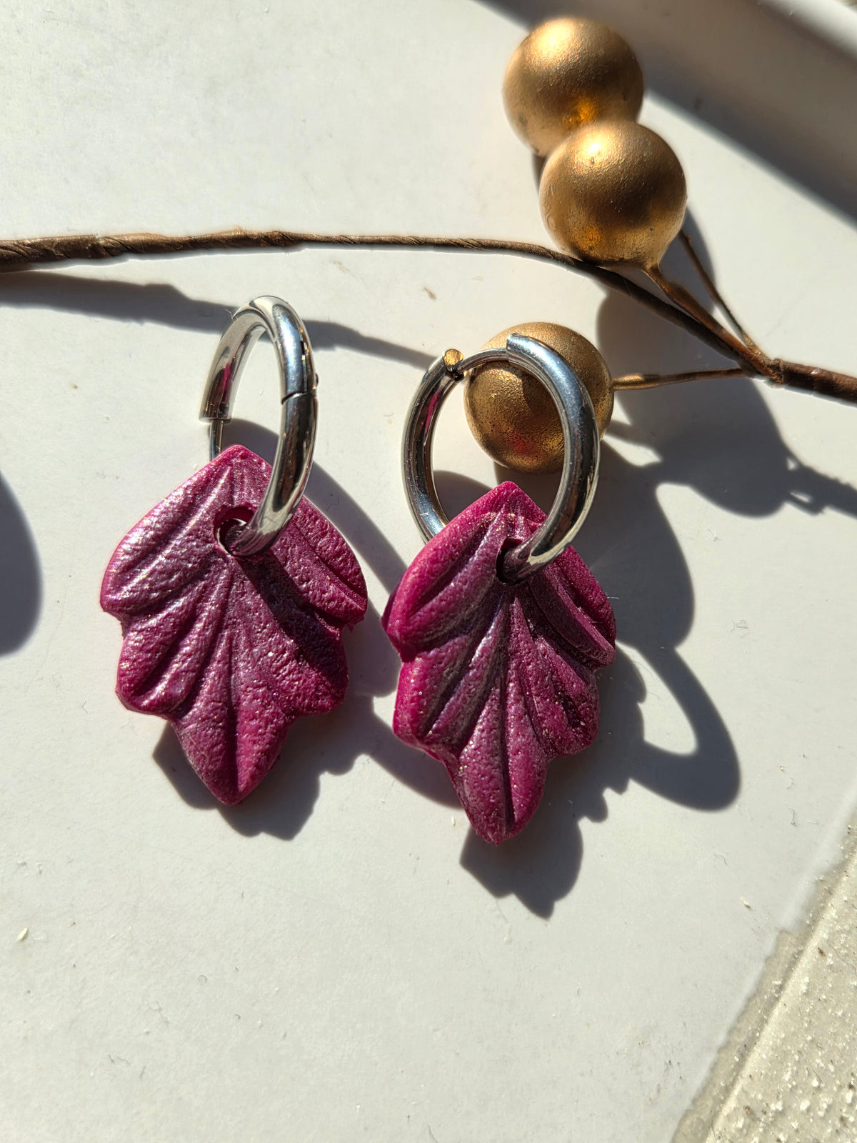 Oorbellen Dames || 'Burgundy || Creolen Leaf