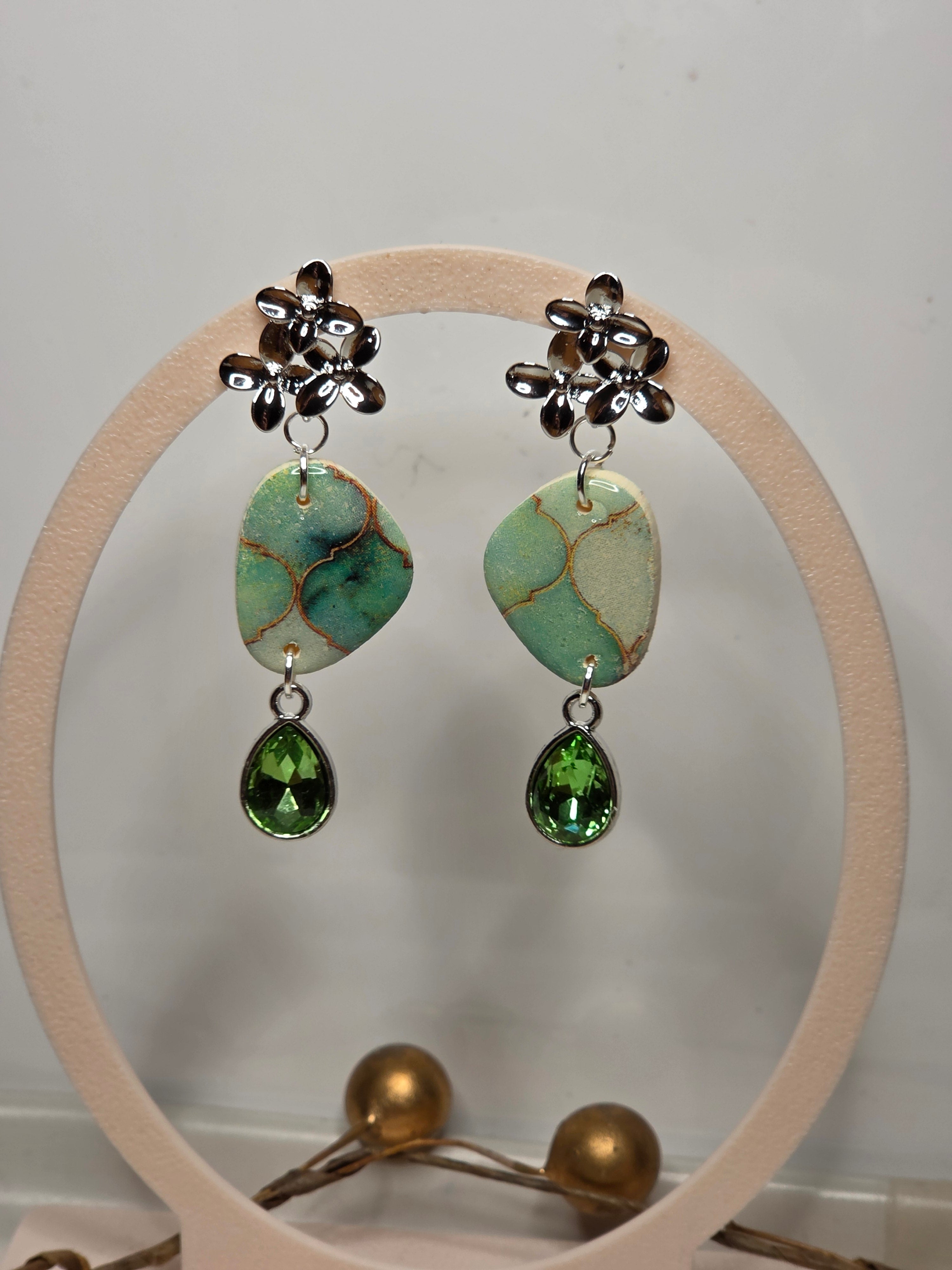 Oorbellen Dames || 'Elle' || Groen Zilver
