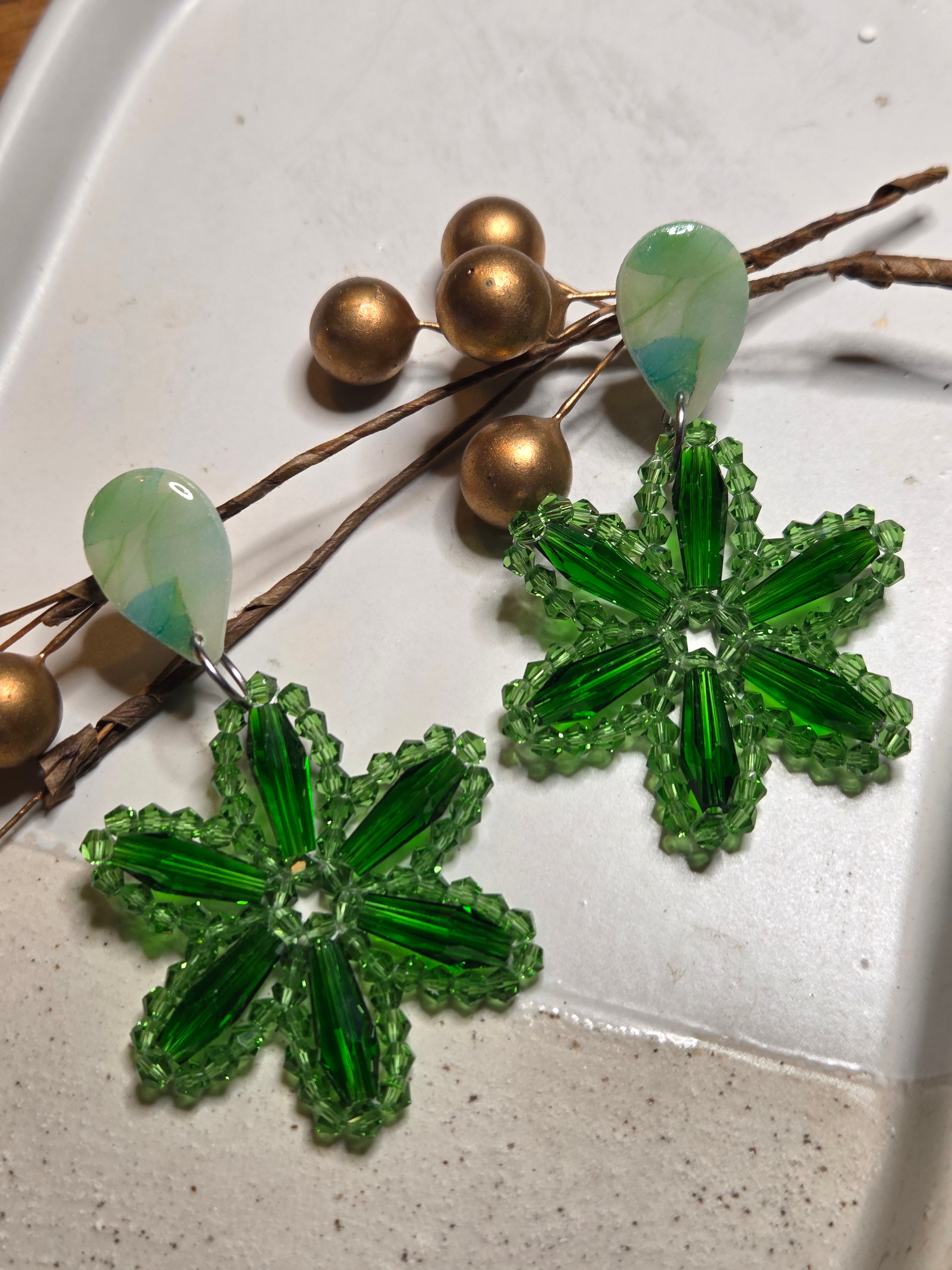 Oorbellen Dames || 'Fiore' || Groen Zilver
