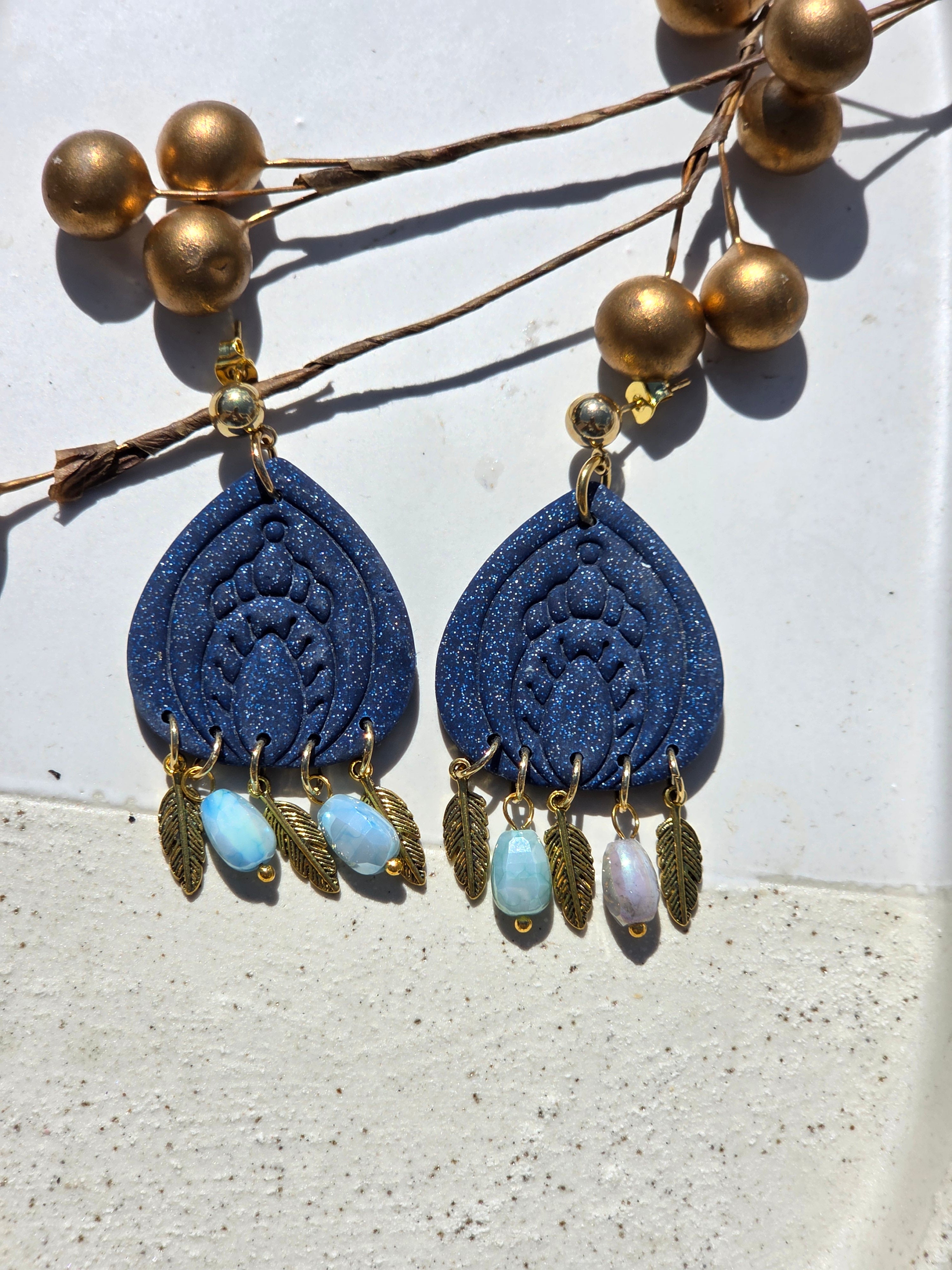 Oorbellen Dames || 'Nova' || Blauw Feathers