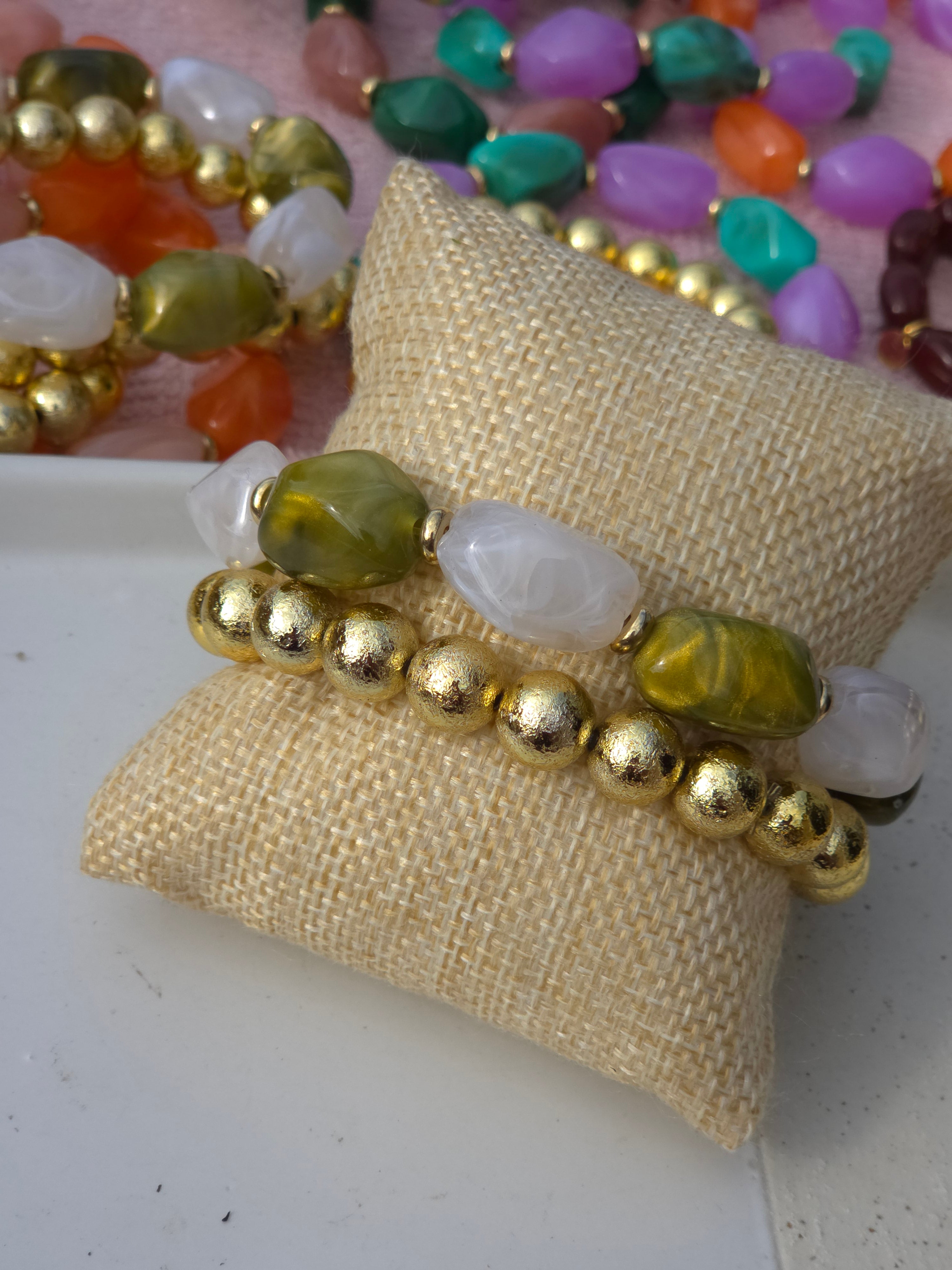 Armbandenset Dames || 'Organische' || Groen Wit