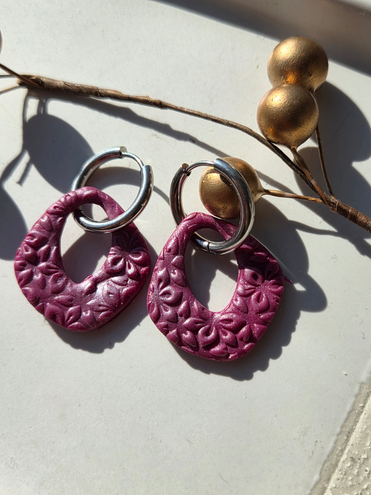 Oorbellen Dames || 'BurgundyFlower'|| Creolen Drops
