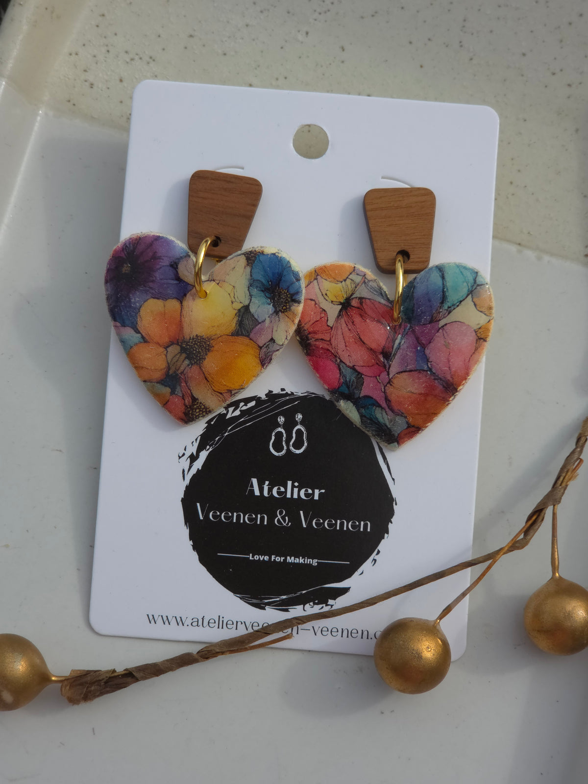 Oorbellen Dames || 'Elle' || Hartjes gebloemd