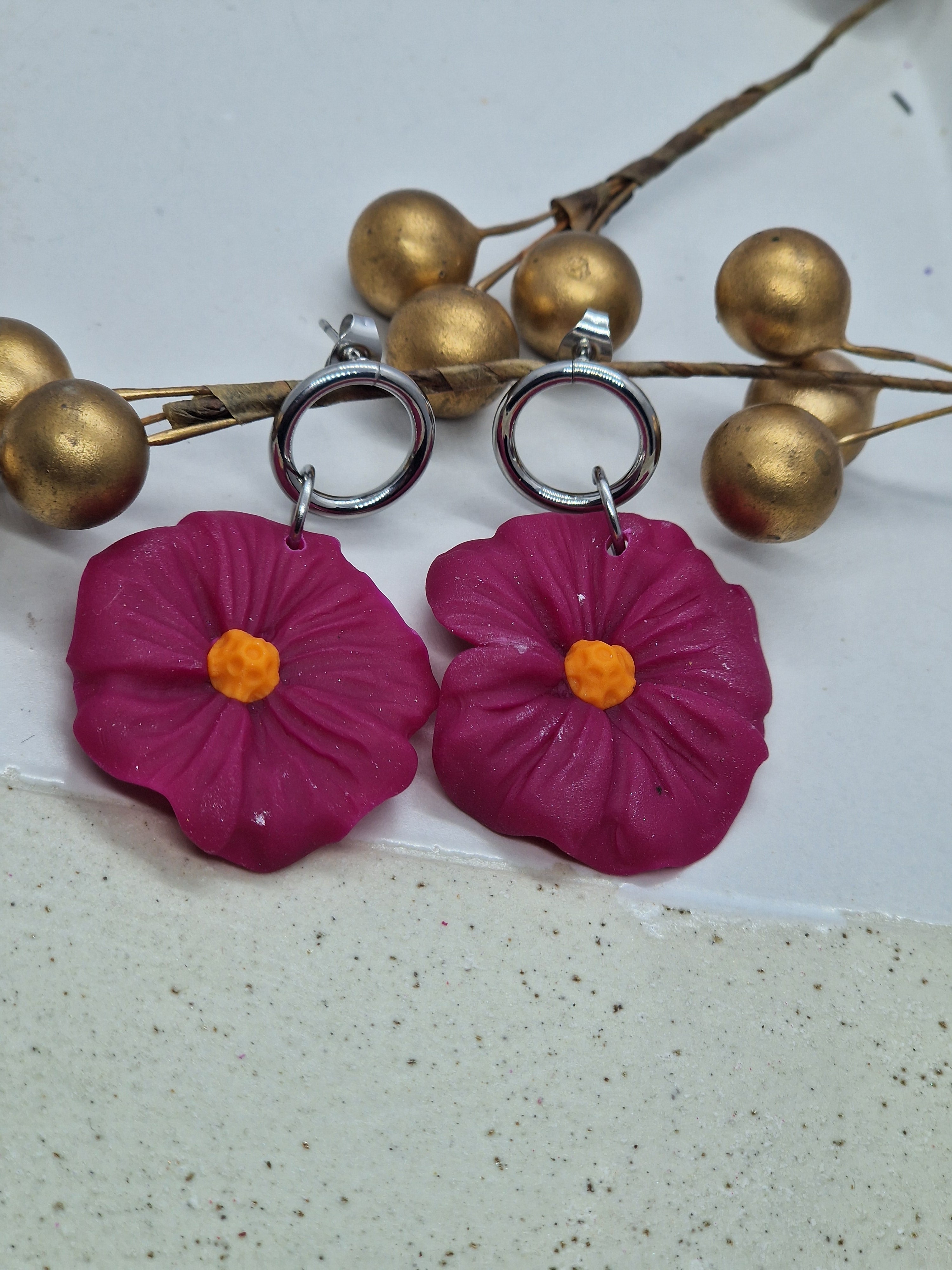 Oorbellen Dames || 'Bloom' || Fuchsia Oranje Zilver