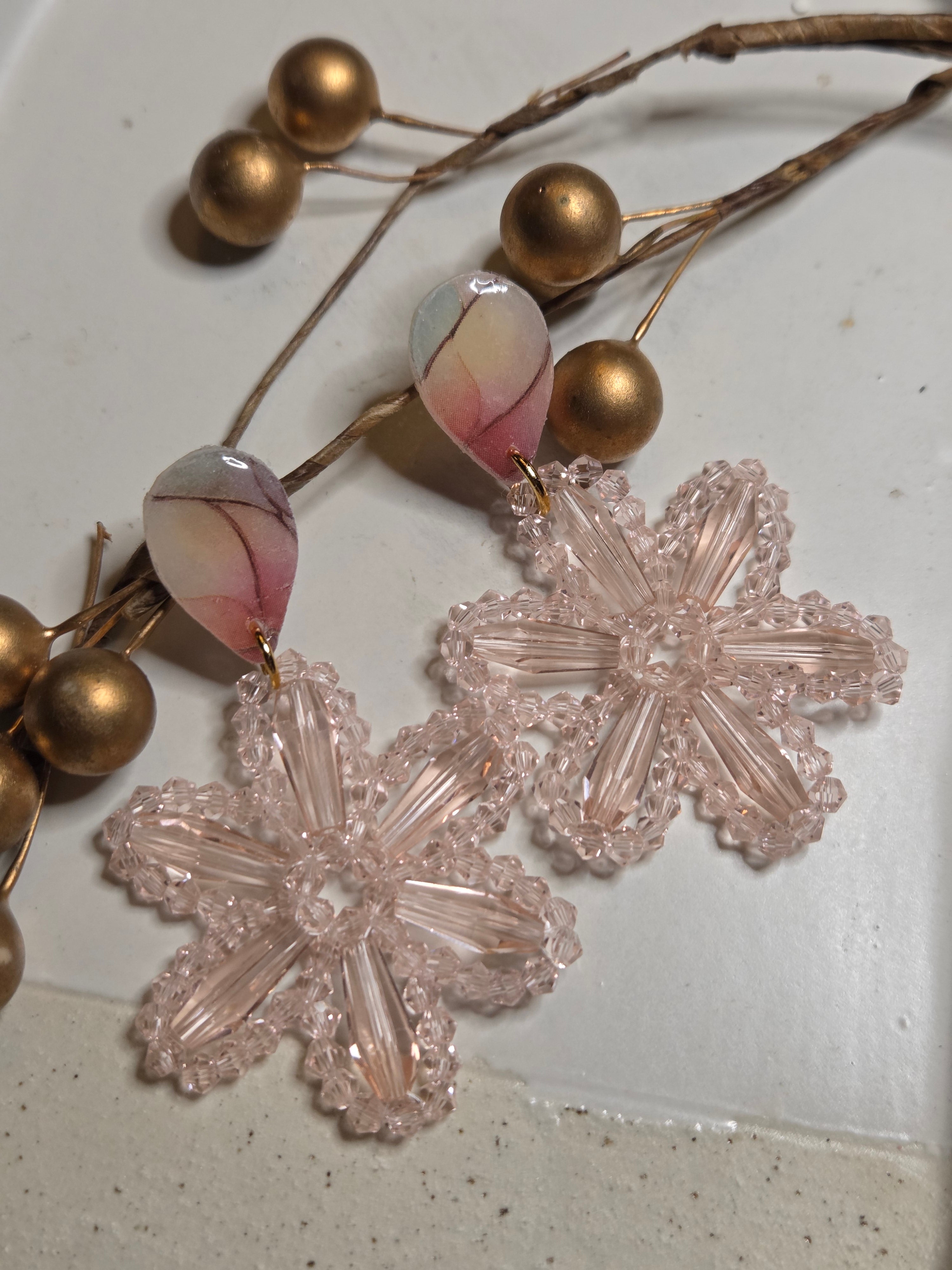 Oorbellen Dames || 'Fiore' || Soft Roze Goud