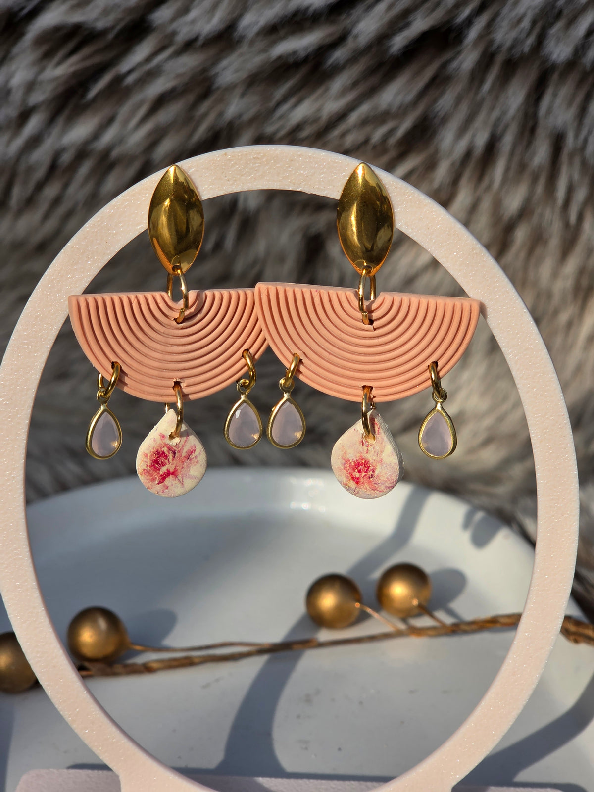 Oorbellen Dames || 'Fiore' || Fringe Peach