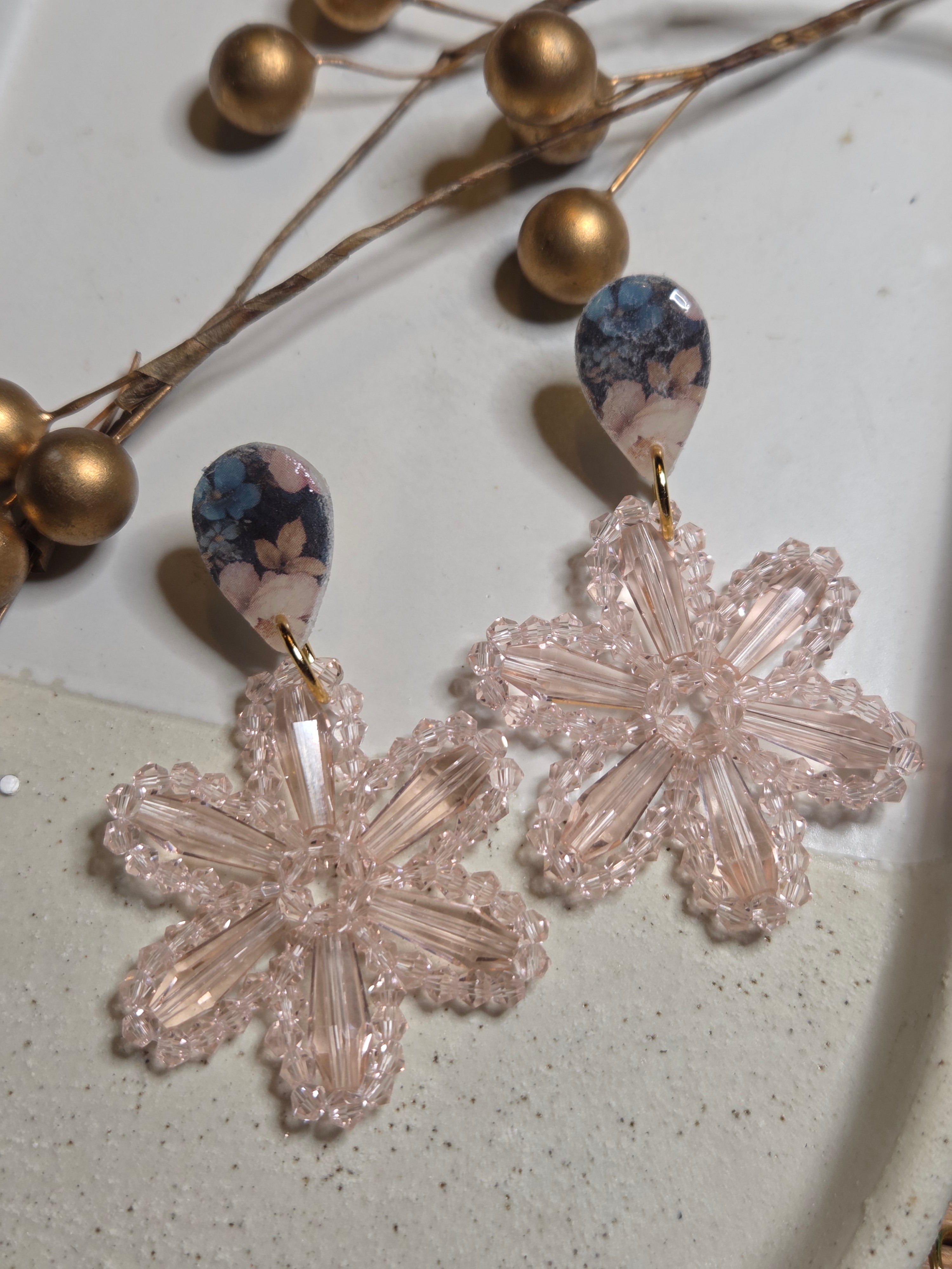 Oorbellen Dames || 'Fiore' || Soft Roze Goud
