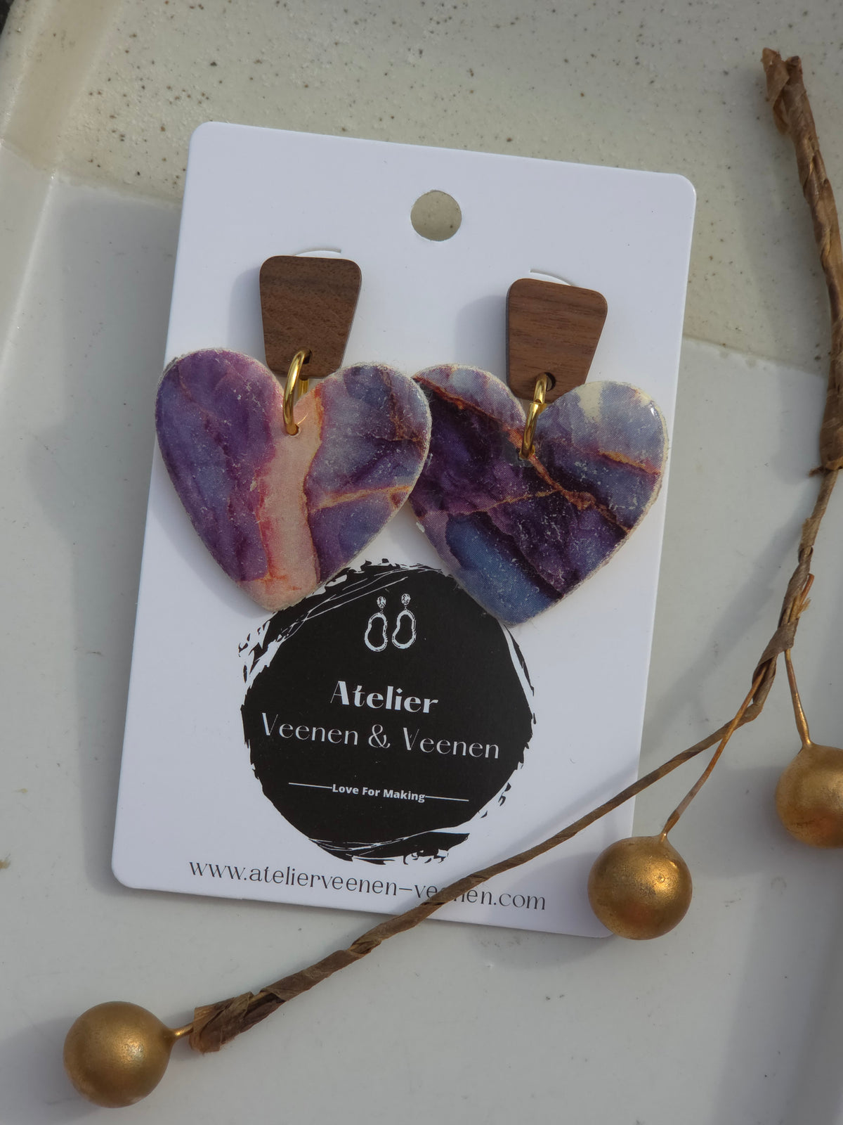 Oorbellen Dames || 'Elle' || Paars Hartjes