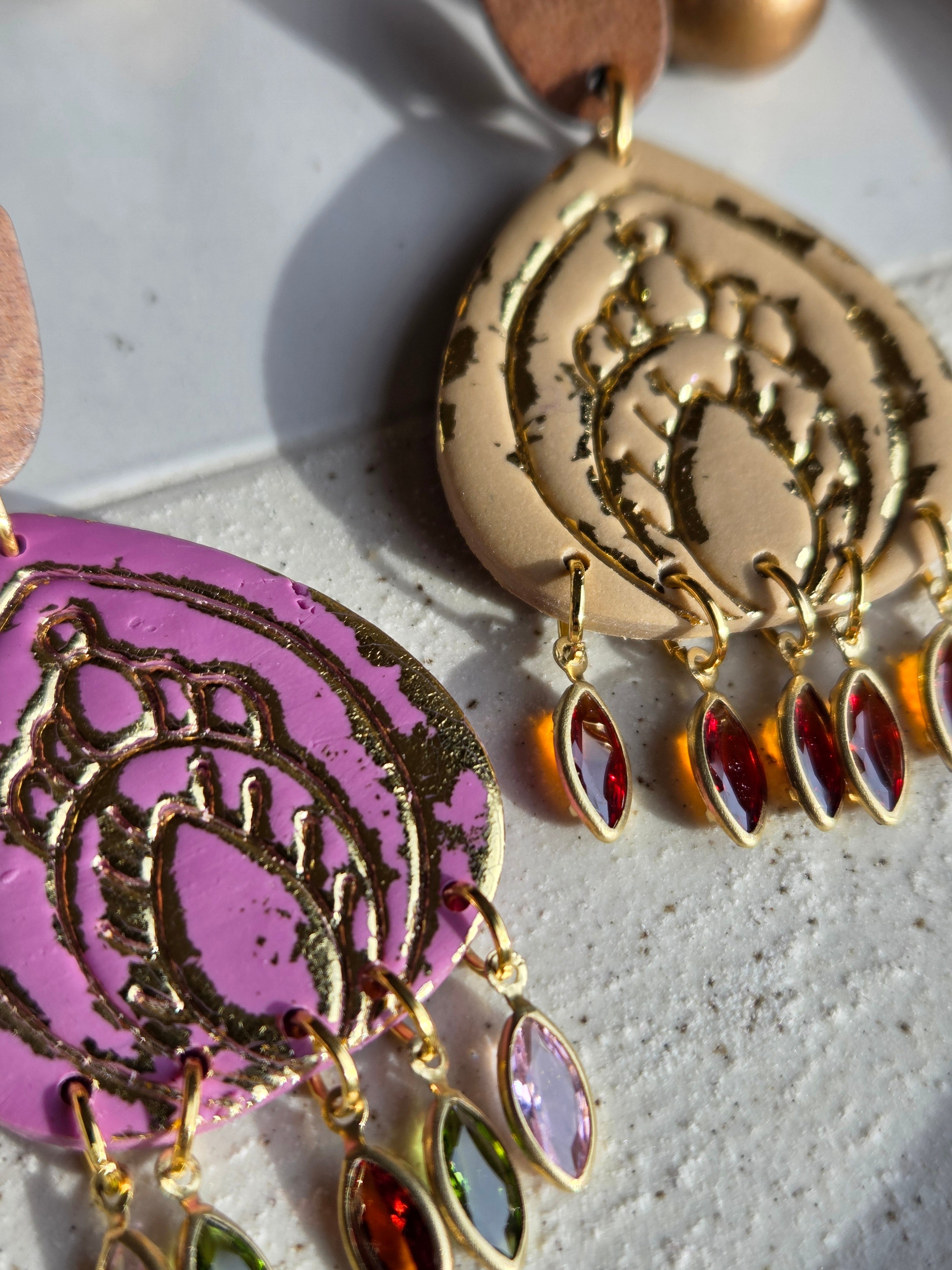 Oorbellen Dames || 'Imani' || Taupe Wood