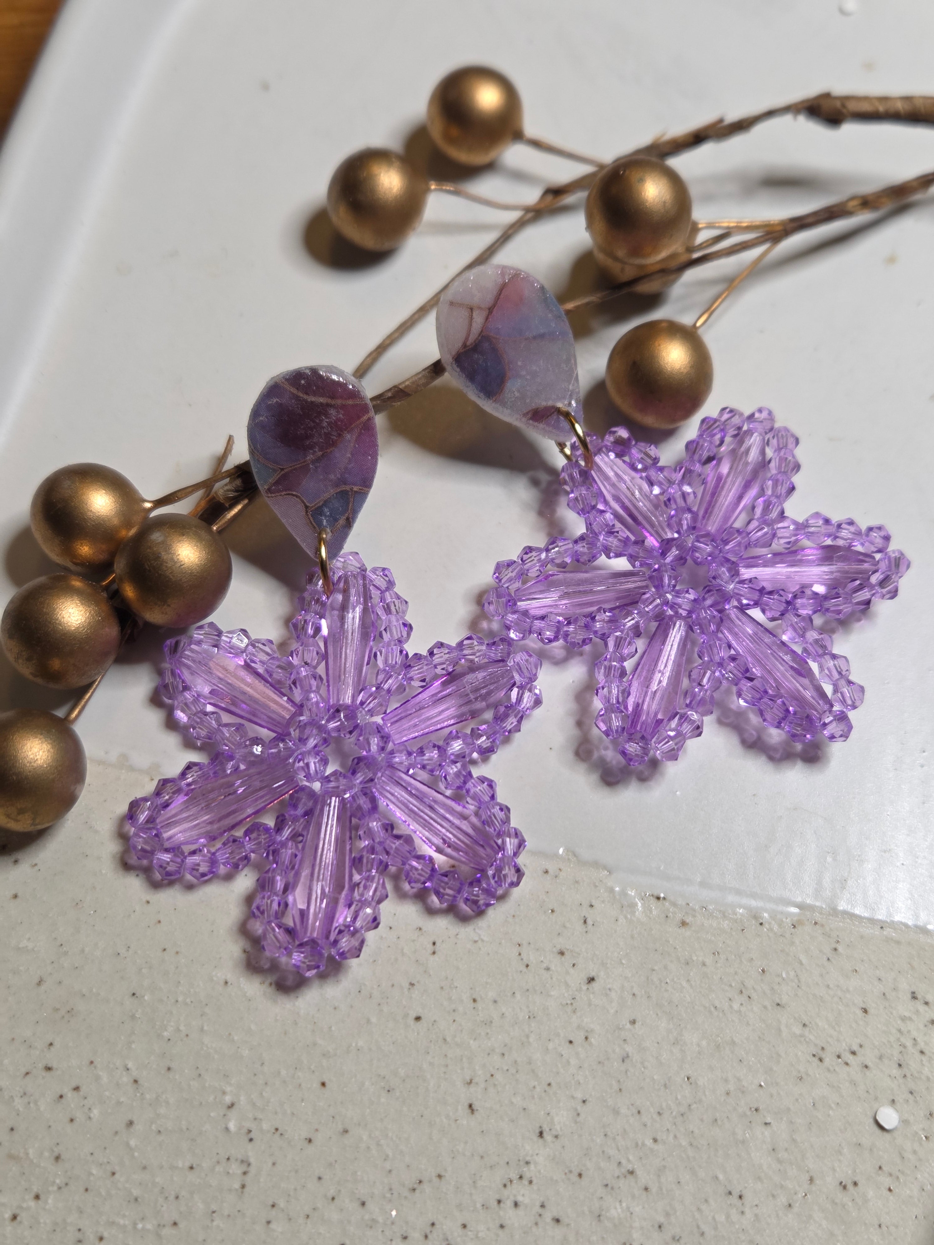 Oorbellen Dames || 'Fiore' || Lila Goud