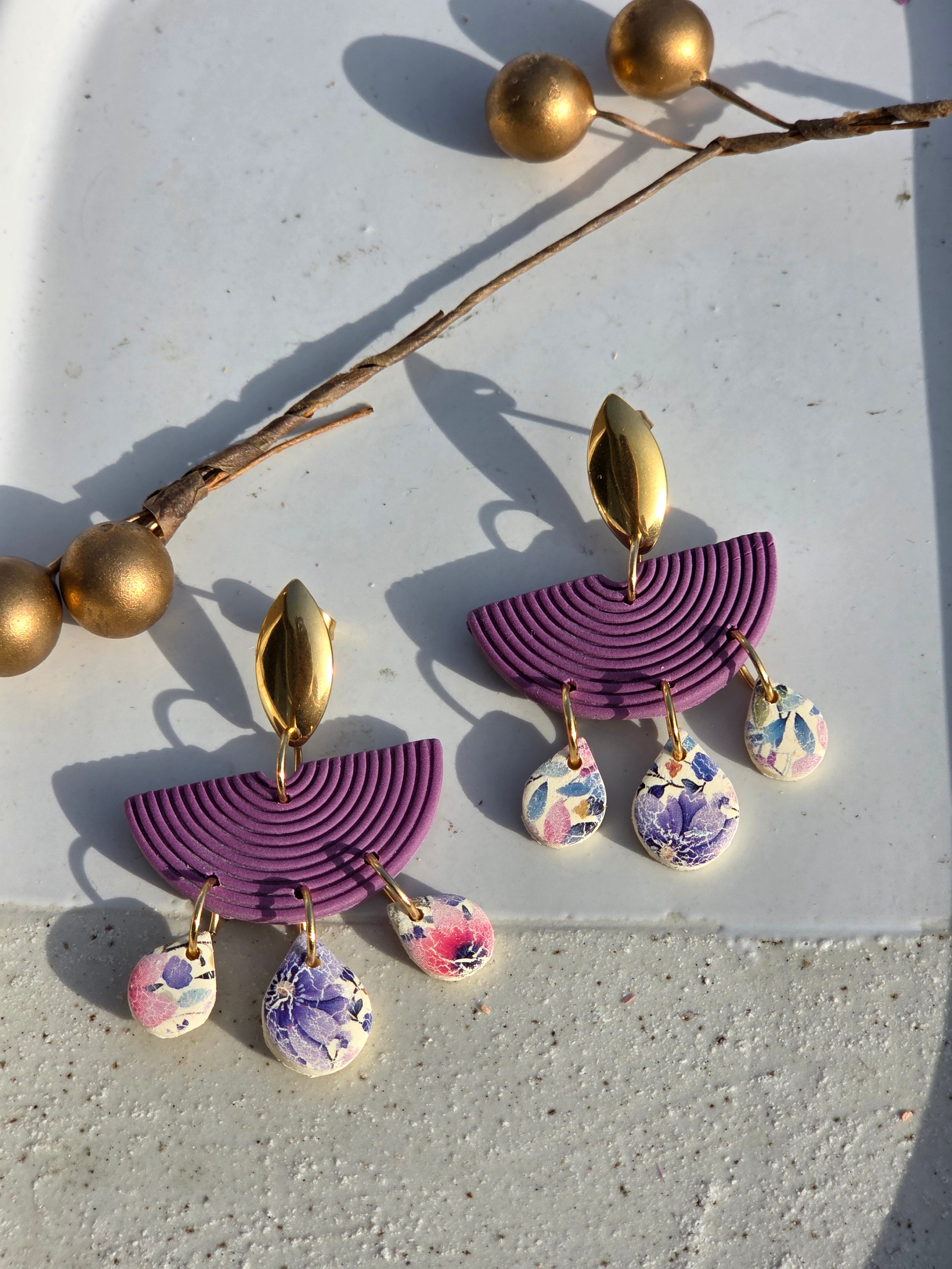 Oorbellen Dames || 'Fiore' || Fringe Paars